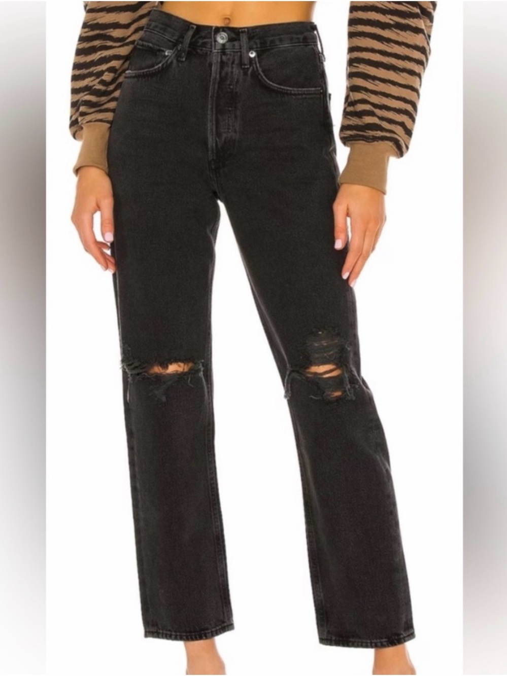 AGOLDE High-Rise Distressed Straight-Leg Jeans - Black